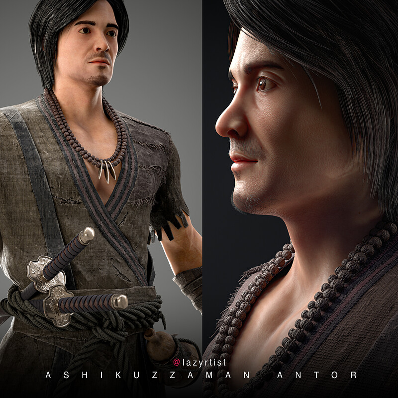 AAA young samurai game character, 3D character art by Ashikuzzaman Antor, Bangladesh