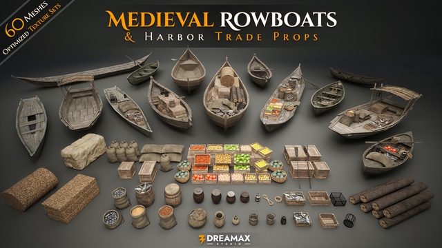 Medieval Rowboats & Harbor Trade Props