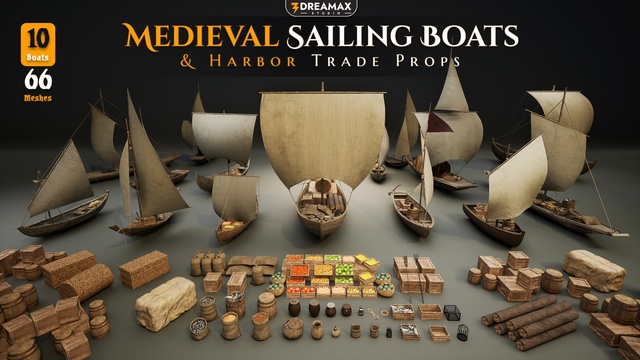 Medieval Sailing Boats & Harbor Market