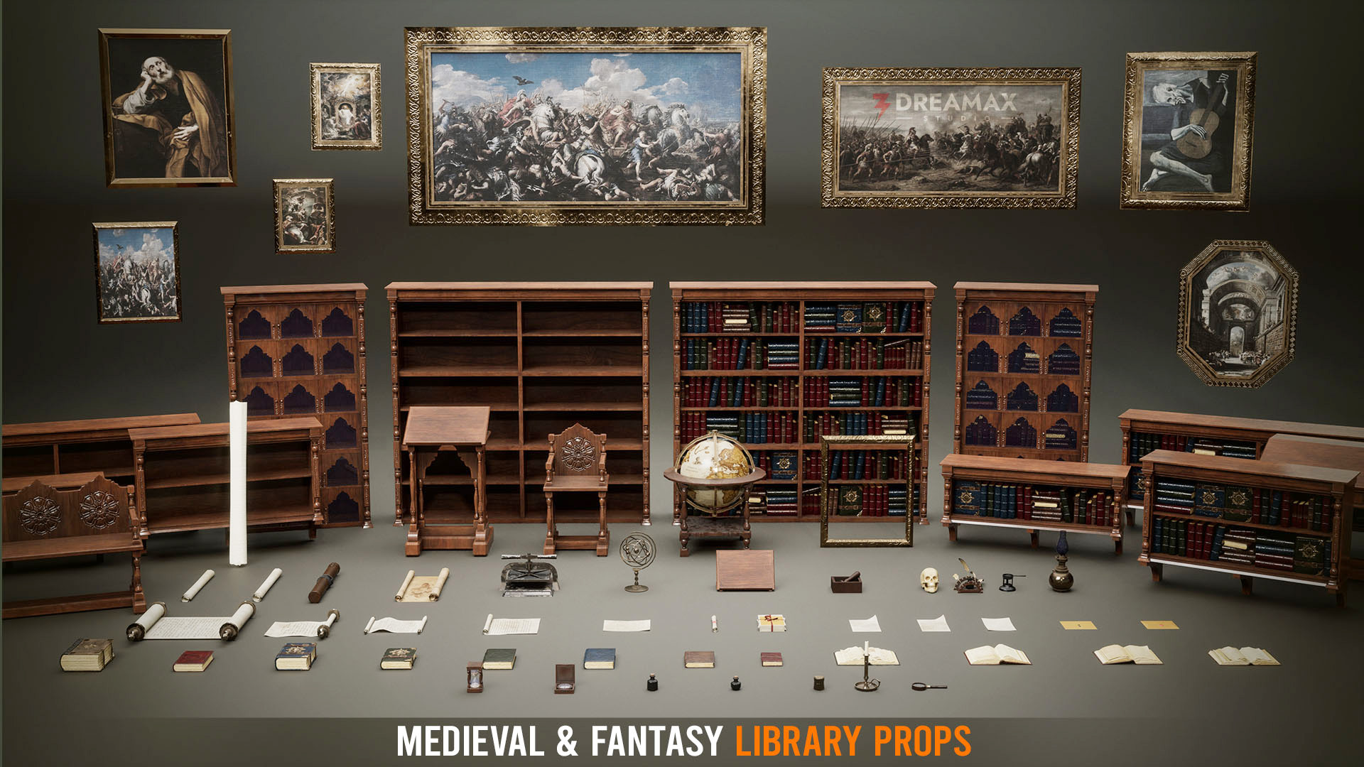 Medieval & Fantasy Library - Complete Scholar's Props Pack