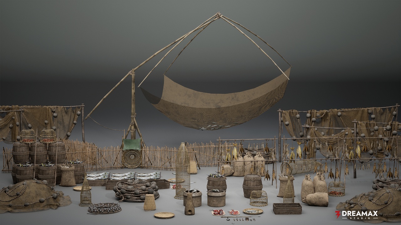 Medieval Fishing Props - Line, Net, Tackle & Preservation Tools Vol. 2